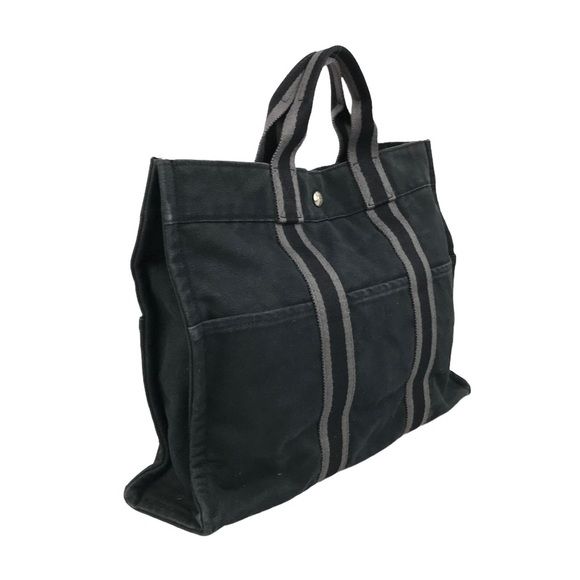 HERMES Bag Handbag Black Canvas Yell line Authentic - Picture 4 of 9